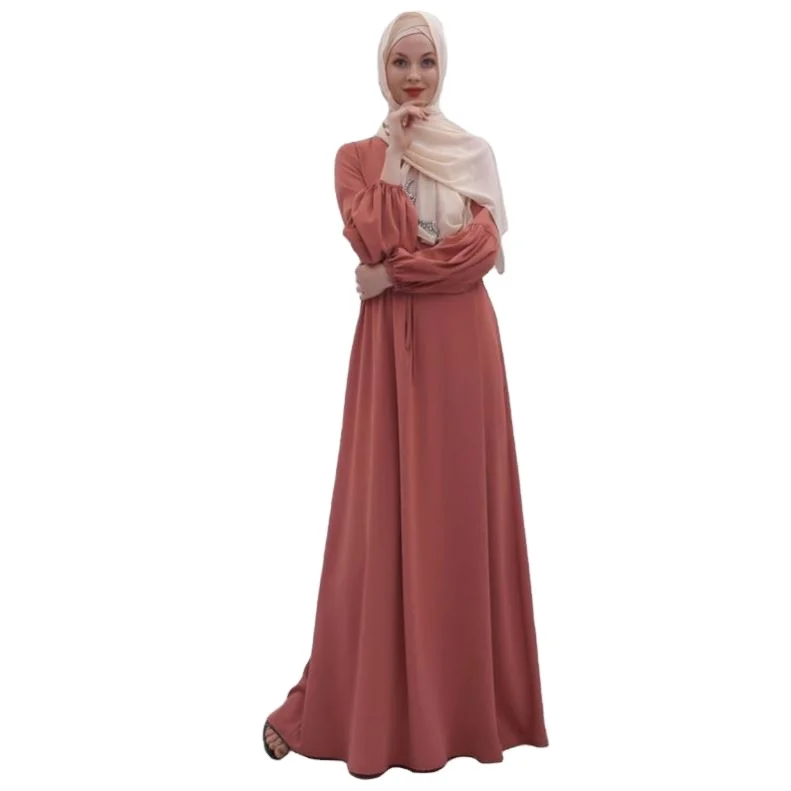 

High Quality Elegant Islam Muslim Evening Maxi Full Women Clothing Long Sleeve Dubai Abaya Solid Floor Length Tunic Robe Dress