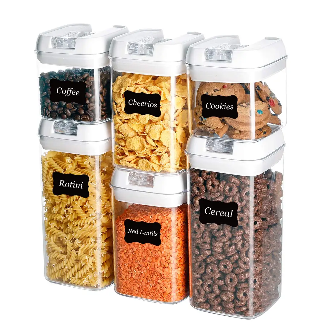 

BPA Free Clear Plastic Airtight Food Storage Cereal Container Set with Easy Lock Lids, Clear transparent
