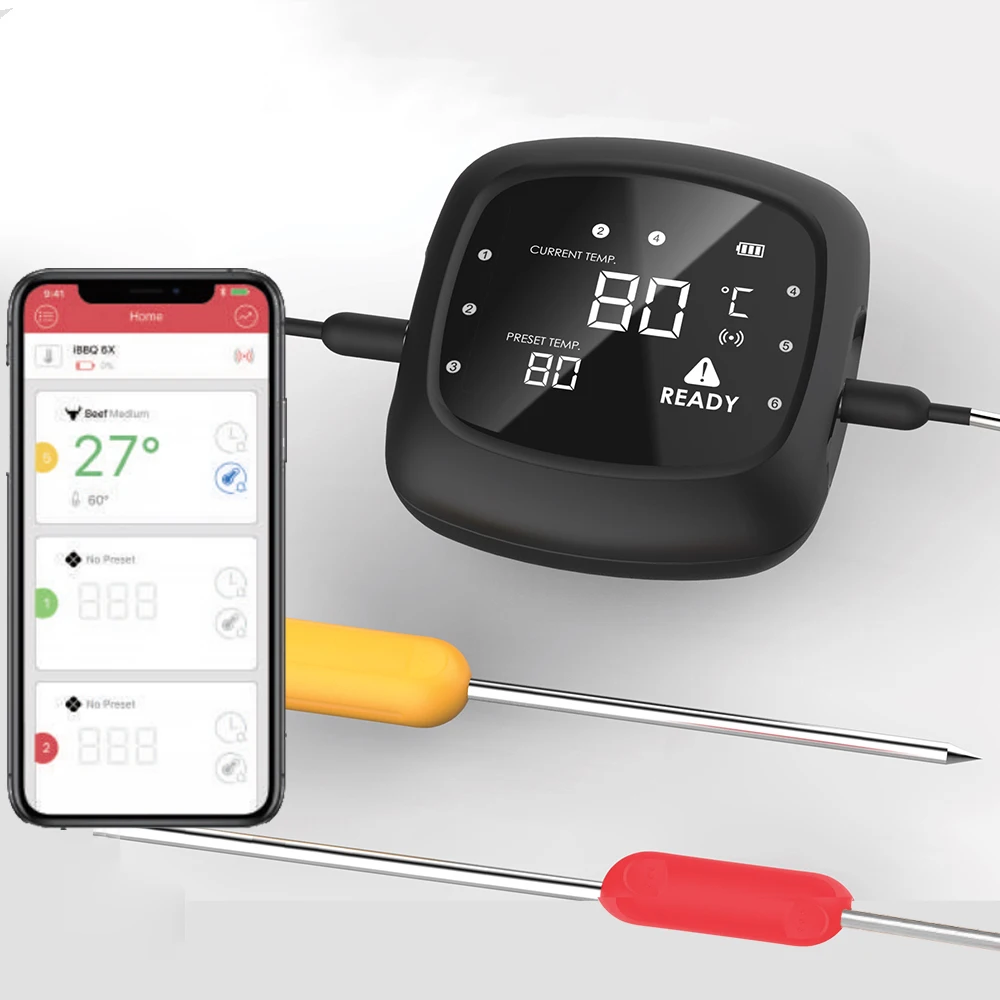 

Smart Bluetooth Digital Culinary BBQ Vlees Food Temperature Wireless Meat Thermometer For Kamado Stove Pro-05, Black customized