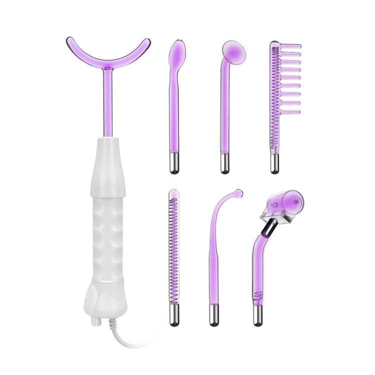 

Portable 7 in 1 micro current high frequency ozone facial wand acne treat device, White+purple