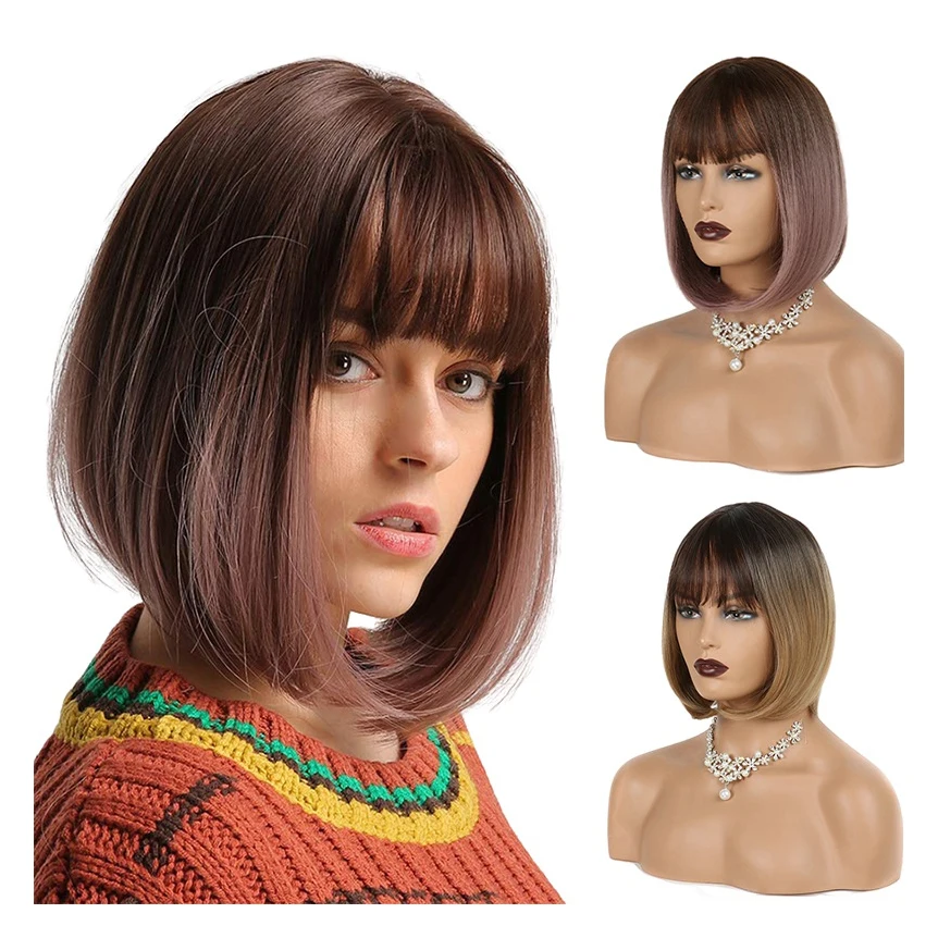 

Gold Natural Looking Wholesale Cheap Woman Wig Heat Resistant Fiber Short High Color Bob Synthetic Hair Wigs, All color