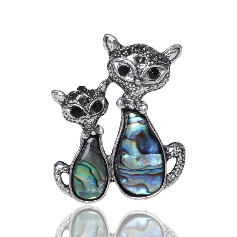 

New Design Alloy Elegant Scarf Pins Shell Cat Family Custom Silver Stone Women Brooches Jewelry, Sliver