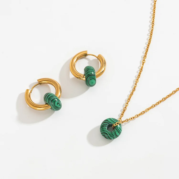 

Natural Stone Malachite Pendant Necklaces Jewelry Set for Girls Earrings