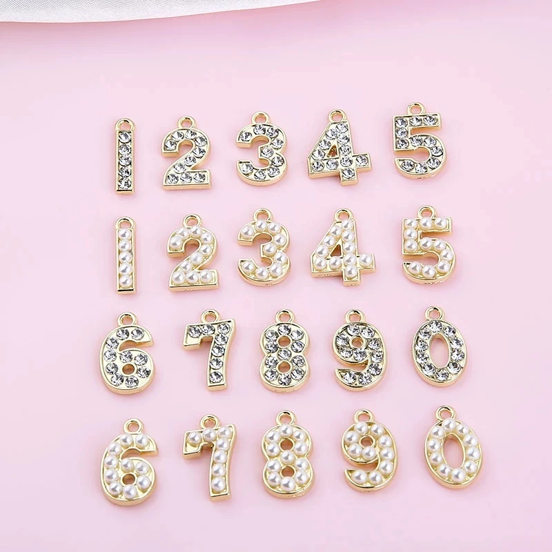 

0-9 Fine jewelry Custom Small Diy Gilding Arabic numerals digital number baroque pearl crystal necklace pendant charm