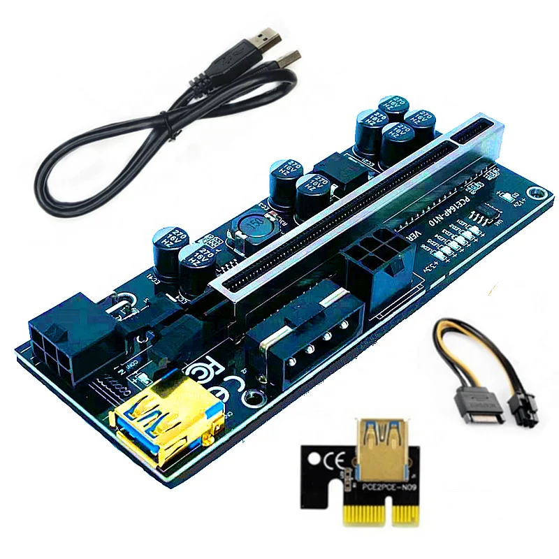 

Riser 010S Plus PCI-E Riser 6Pin 4Pin 6Pin PCI-E 1X to 16X Riser Card with 8 Solid Capacitors, Black