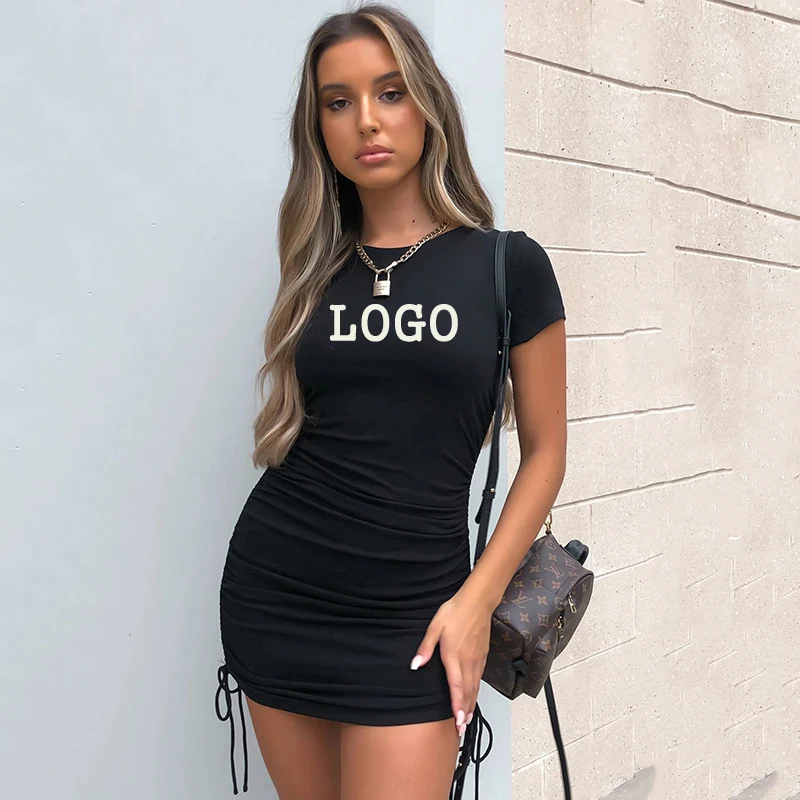 

Drawstring short sleeve mini dress women ladies woman summer dresses 2022