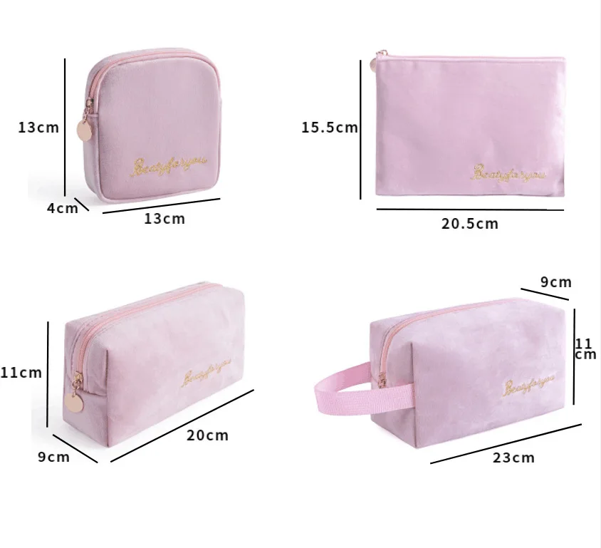 

hot sell european style velvet cosmetic bag pink velvet makeup pouch large capacity 4 sets cosmetic pouch, Black or customized color