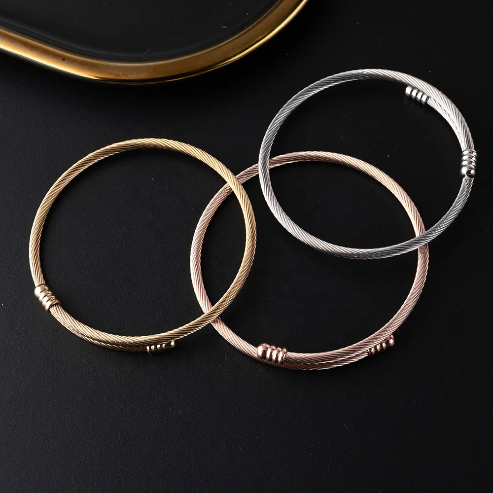 

Titanium steel bracelet Fashion 3 Color Glossy Gold Silver Color Show Charm Female DIY Asymmetrical Beaded Bangles Jewelry Gift, As shown