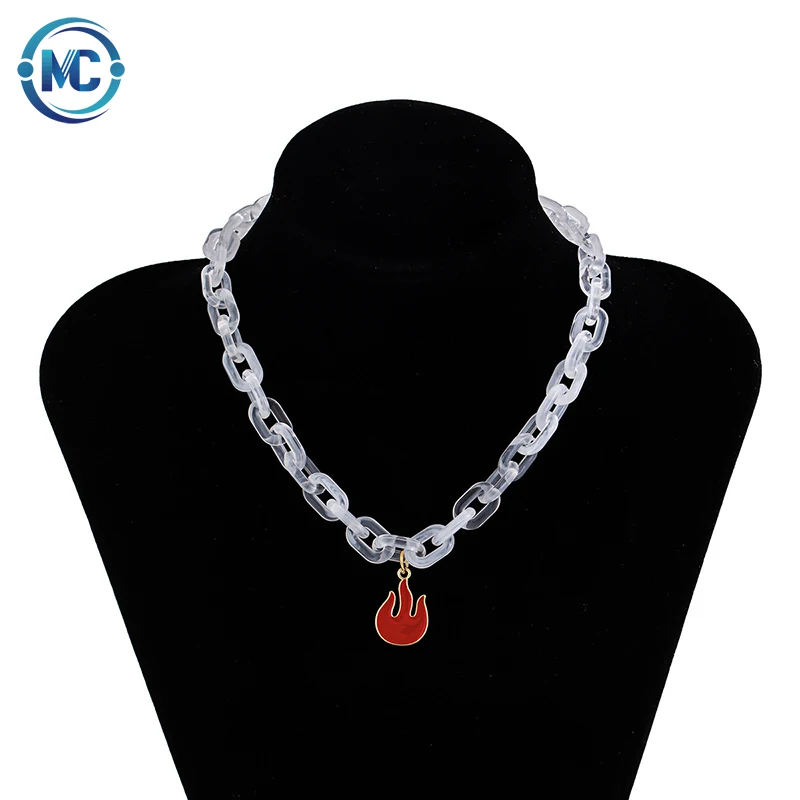 

Trendy Red Flame Charming Chunky Necklace Simple White Acrylic Resin Linked Chain Necklace Temperament Women Jewelry