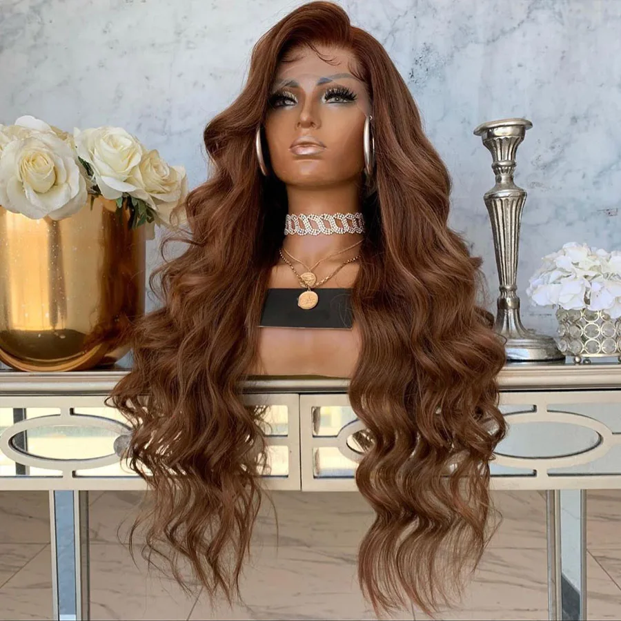 

Body Wave Lace Frontal Human Hair Wigs Chestnut Brown 180Density Glueless Lace Wigs for Black Women