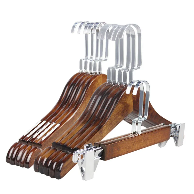 

Wholesale retro solid wood hanger cloth store non-slip wood clothes hanger support adult children wooden factory clothes hanger, Natural