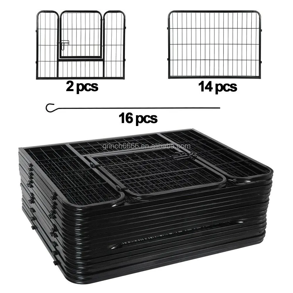 24" Dog Playpen Crate 16 Panel Fence Pet Play Pen Exercise Puppy Kennel Cage