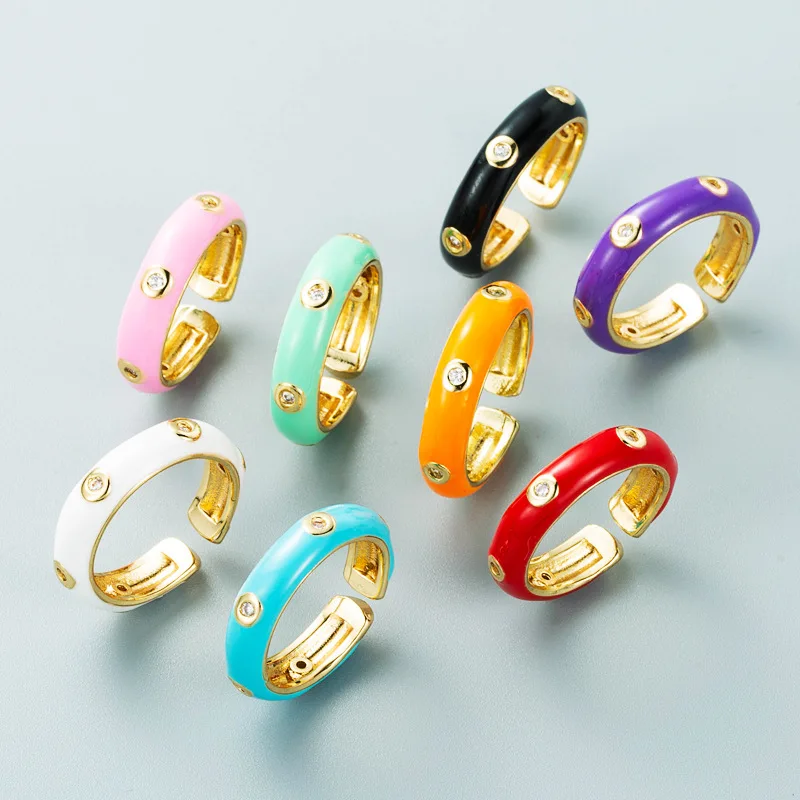 

High Quality Colorful Enamel Finger Bands Gold Plated Micro Pave Zircon Stackable Rings