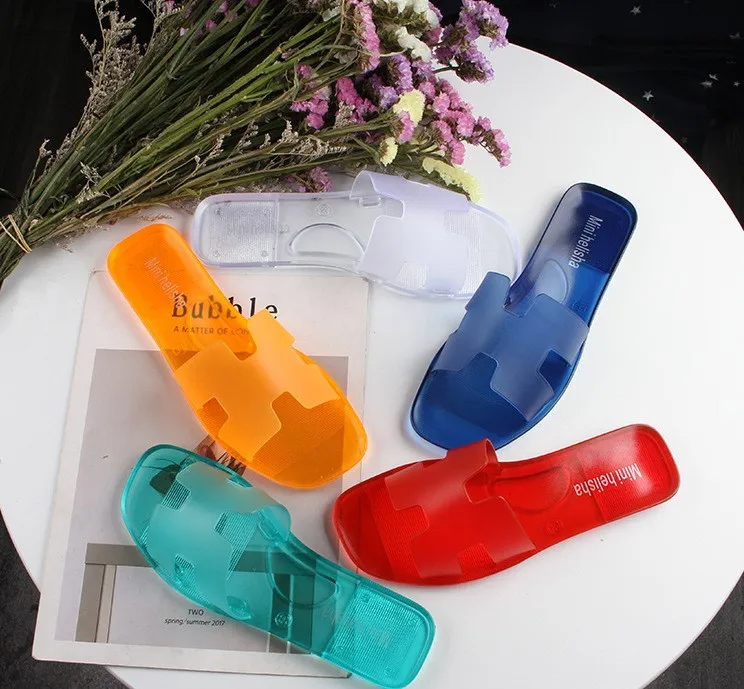 

Hot Selling Designer Brand ladies Outdoor Summer Open Toe Flat Shoes Slide Sandals 2022 fashion Jelly Transparent slippers women