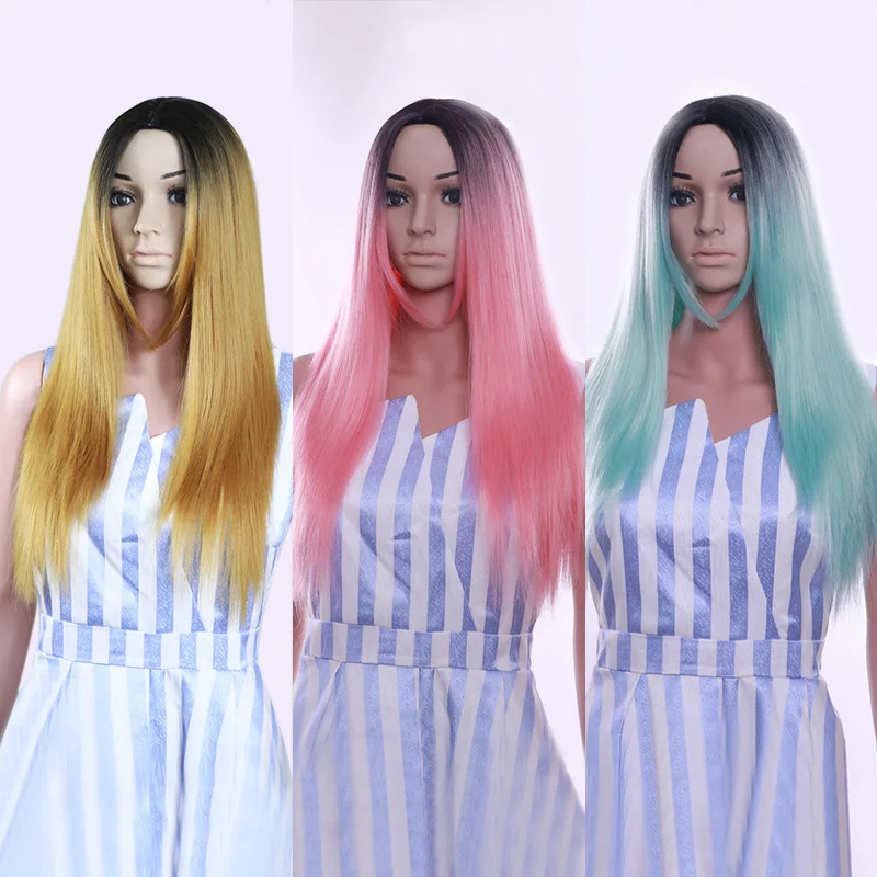 

Fiber Synthetic Wig High Temperature Silk Gradient Color Straight Hair Colorful Synthetic Wig, 3 color