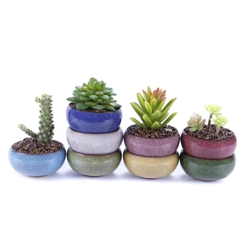 

Ceramic Succulent Planter Pot with Drainage Hole Ice Crack Glaze Porcelain Handicraft Plant Container for Office Desk Decotion, As picture