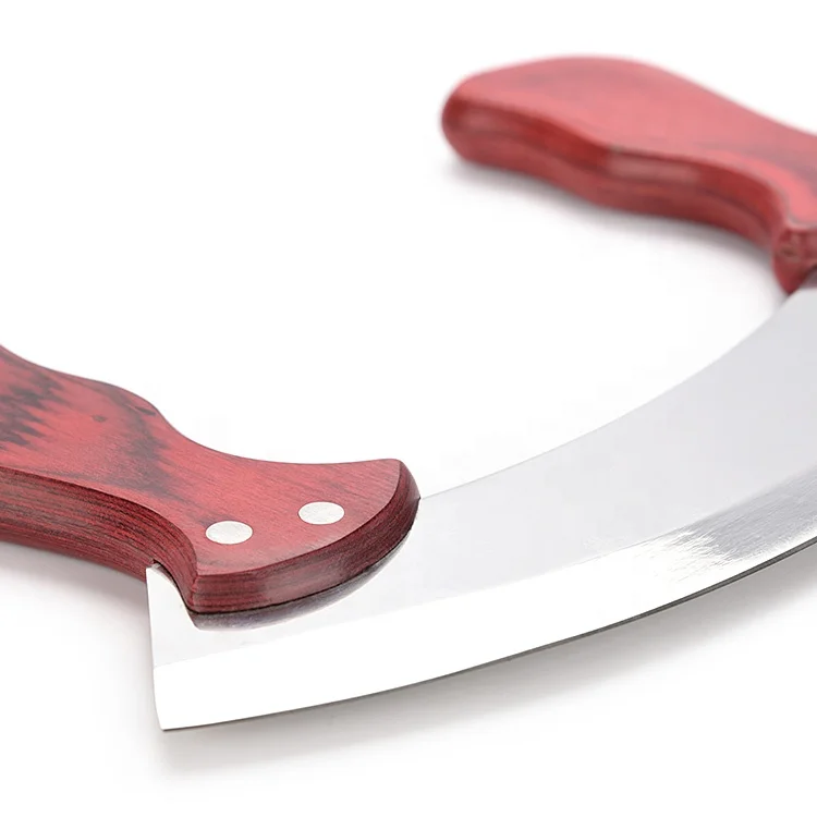 Amazon Hot Sale Double Wood Handle Stainless Steel Blade Herbs Cutter