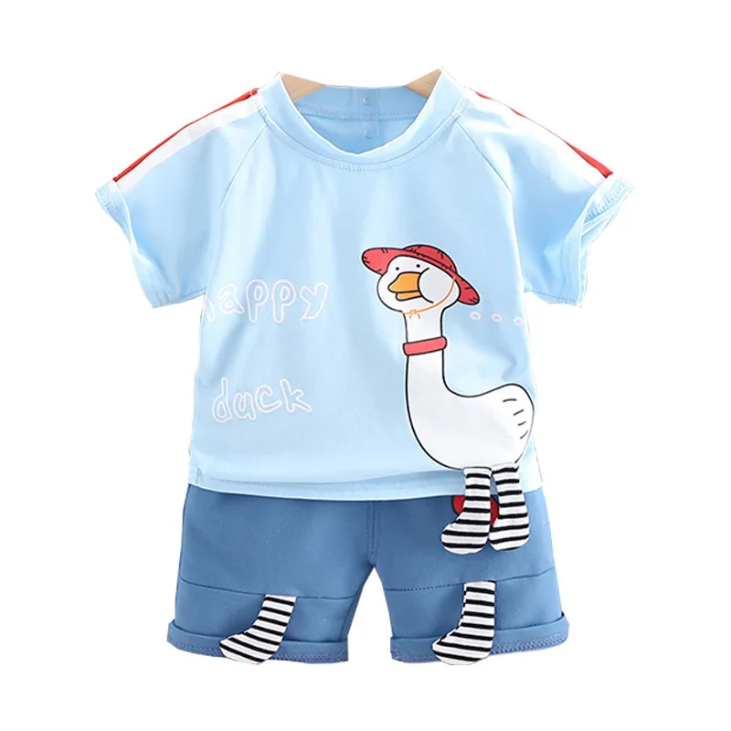 

Summer new children's cartoon print short-sleeved suit boys cute summer new two-piece suit Boys Teenager Children Clothing Sets, Light green,light blue,red