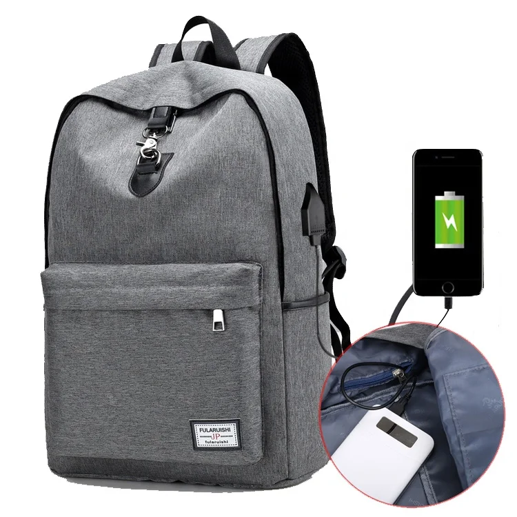 

Most popular durable usb charge port backpack leisure travel pack multifunction college students shoulder bag for outdoor, Black,navy,grey