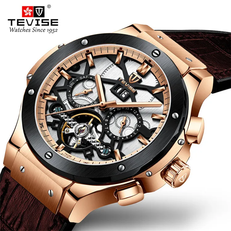 

Tevise T828B 2019 new explosion watch men's mechanical automatic watch multi-function big fly wheel waterproof advance watch