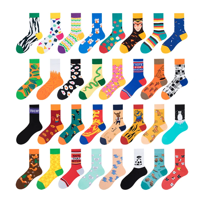 

HEPOLILO China Factory Supply 100 Cotton Quick Order Crew Happy Socks Unisex