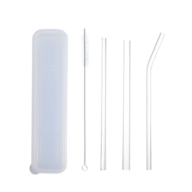 

Wholesale Reusable High Borosilicate Glass Drinking Straw Custom Logo Portable Glass Straw Cleaning Brush Set with Case, Transparent color