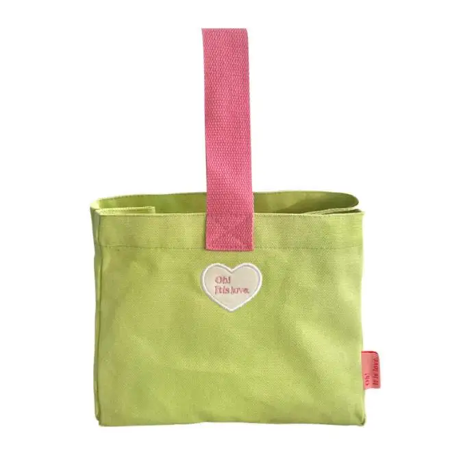 

Korean Trendy Simple Custom Creative Design Portable Bento Clutch Eco friendly Embroidery Heart Mini Canvas Lunch Bag