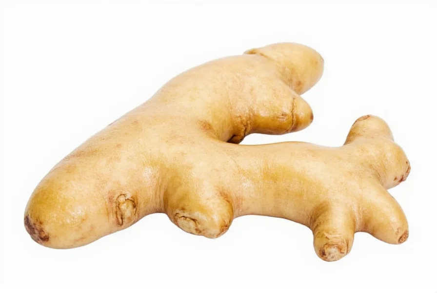 Close-up view of fresh ginger root showing knobby texture and beige skin