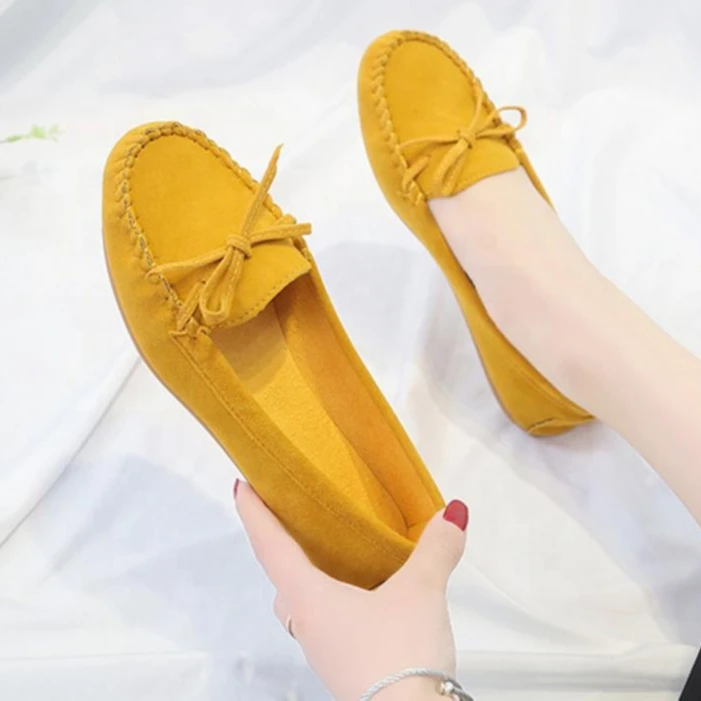 

2020 classic bow tie casual women shoes slip on ladies moccasin shoes flat all color suede loafers plus size