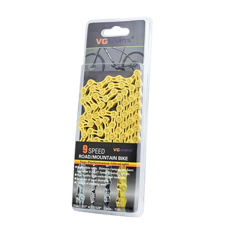 

VG Sports 9 18 27 Speed Half Hollow Gold Bicycle Chain for MTB Mountain Road Bike