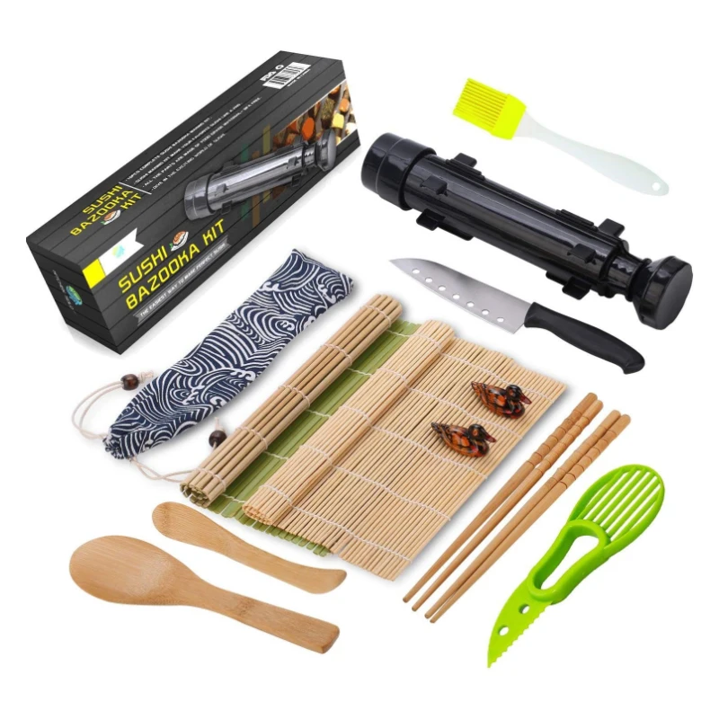 

All In One Sushi Bazooka Maker with Bamboo Mats and Chopsticks Sushi Making Kit For Beginners, As shown