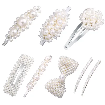 

Trendy Pearl Hair Clip Mix Designs For Women Bow Rectangle Flower Side Clip for Girls Hot Selling Popular Hairpin, Mix colors