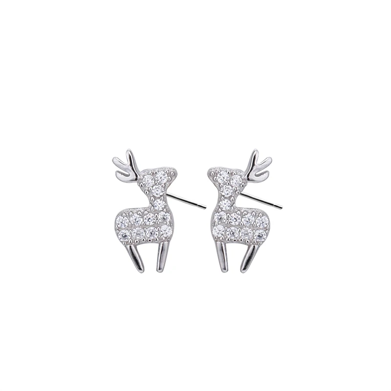 

Cute Animal Series 925 Sterling Silver Elk Christmas Jewelry Gold Plated Zircon Deer Earrings Stud