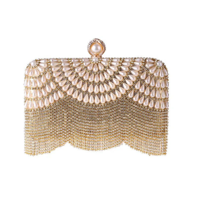 

Factory New Design Tassel Rhinestone Evening Clutch Bags Fashion Party Pearl Evening Bag For Women, Picture shows