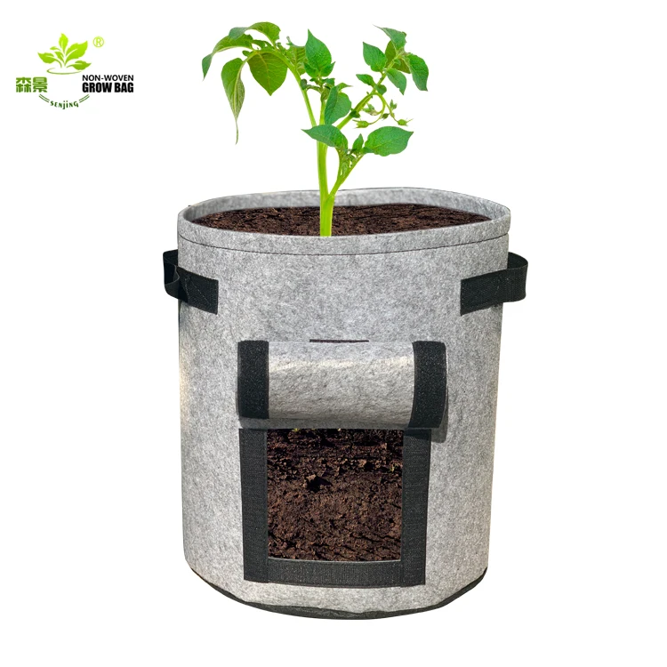 

Black Round Felt Plant Grow Bag Handbags Garden Bed Diameter Grow Bag, Customized