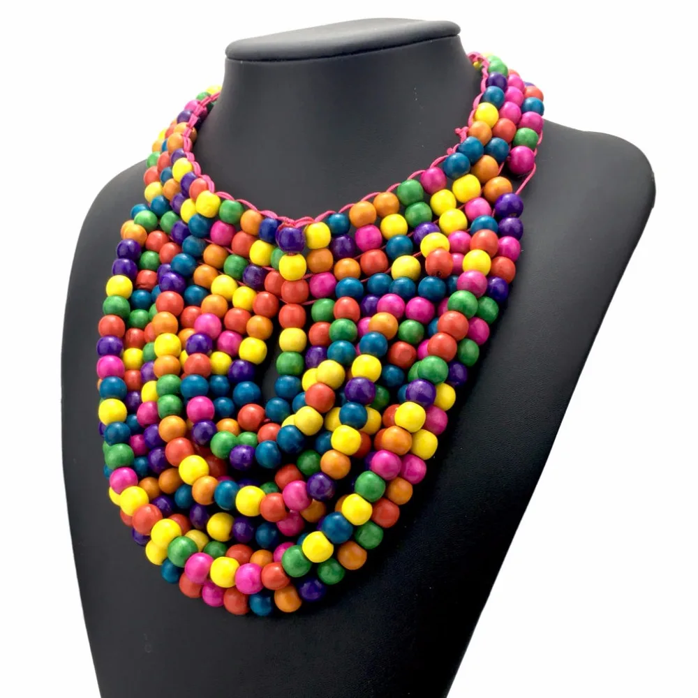 

Trend statement bib wooden beaded necklaces fashion african jewelry handmade multicolor beads bib necklace collars accessories, Multicolor, blue, yellow