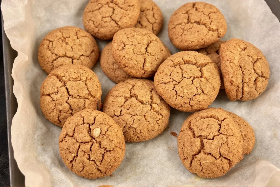 Perfectly baked homemade ginger cookies with crackled surface on parchment paper