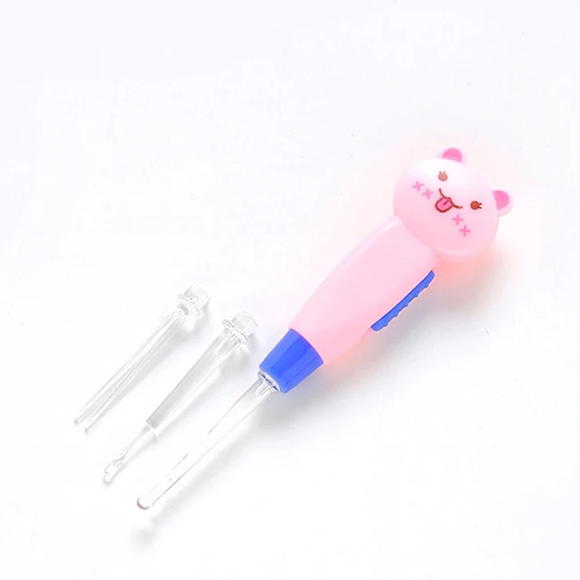 

LED Lighted Curette Ear Wax Pick Remover Handle Tool Cleaner Curette Tweezer, Pink green yellow