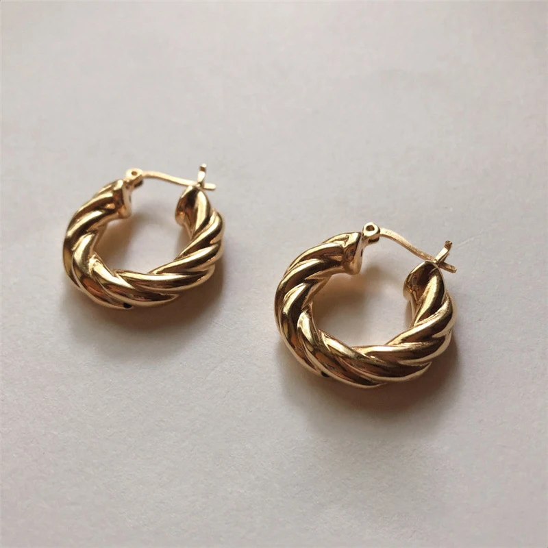 

Geometric Women Earrings Jewelry Hypoallergenic Gold Twisted Hoop Earrings, Gold, silver, rose gold