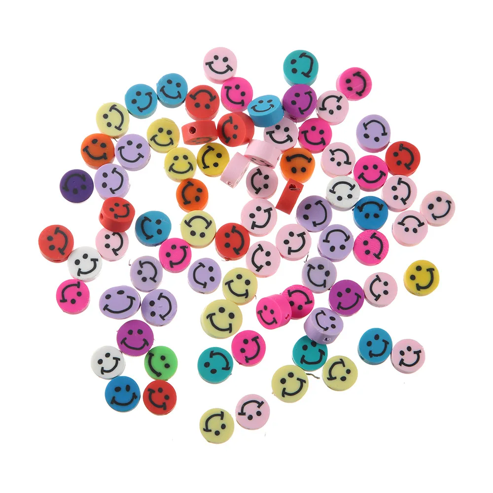 

10 mm round clay mixed color smiley face slice loose bead DIY handmade accessory separated bead 100PCS