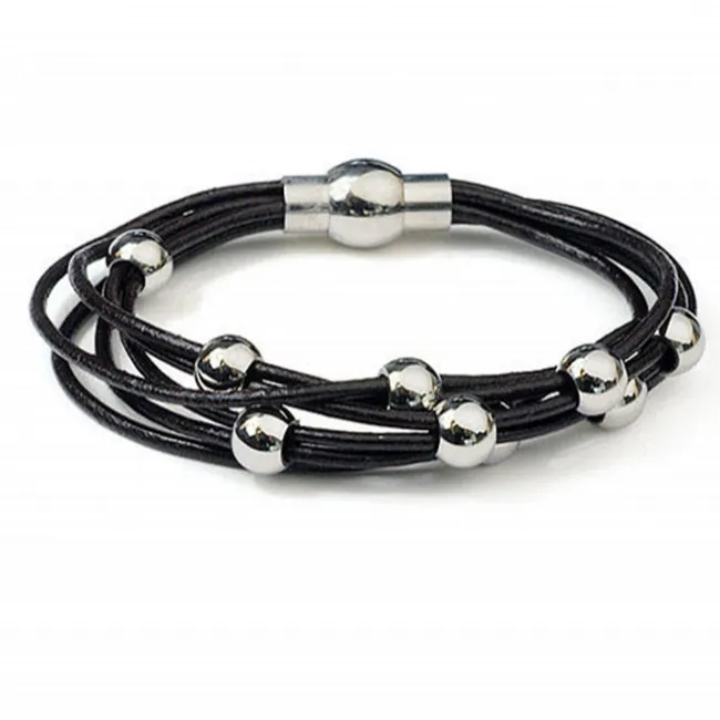 

Men's Fashion Cowhide Beaded Woven Rope Jewelry Couple Leather Steel Man Bracelet