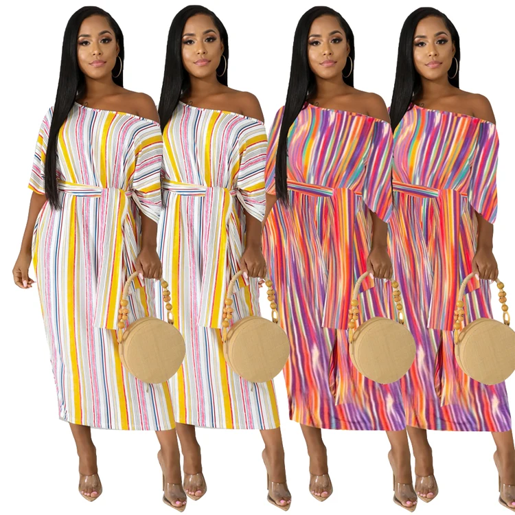 

Best selling cheap women latest plus size stripe printed dress