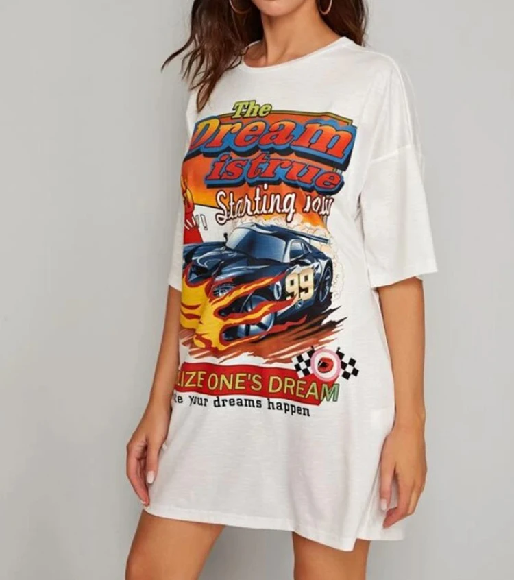 

Ladies Fashion Simple Design Summer O-Neck T Shirt Women Oversize Large Size Summer T Shirt Dress, Customized color