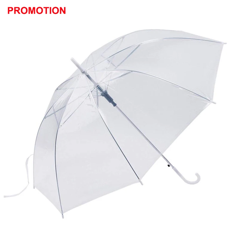 white Long Handle Semi-Automatic Transparent Folding Umbrella