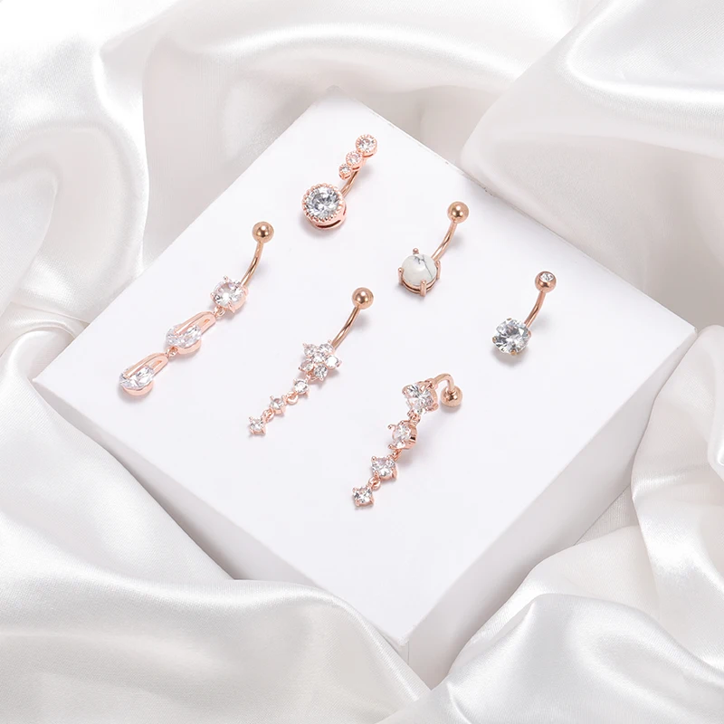 

High quality 316L zircon navel belly rings set piercing corpo body jewelry 6 rings set for women men, Rose gold,silver