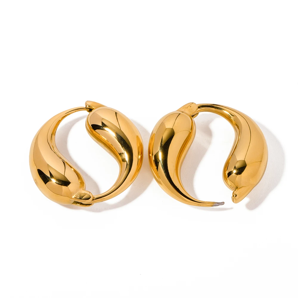 J&D New Fashion Fine Jewelry 18K Gold Plated Earrings Double Drop Shaped Hoop Earrings For Women