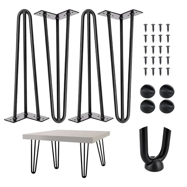 

Cheap Price Wholesale Metal TV Cabinet End Table Furniture Leg Black 28 Inch Hairpin Legs 3 Rod Steel 4 Pcs Metal Table Legs