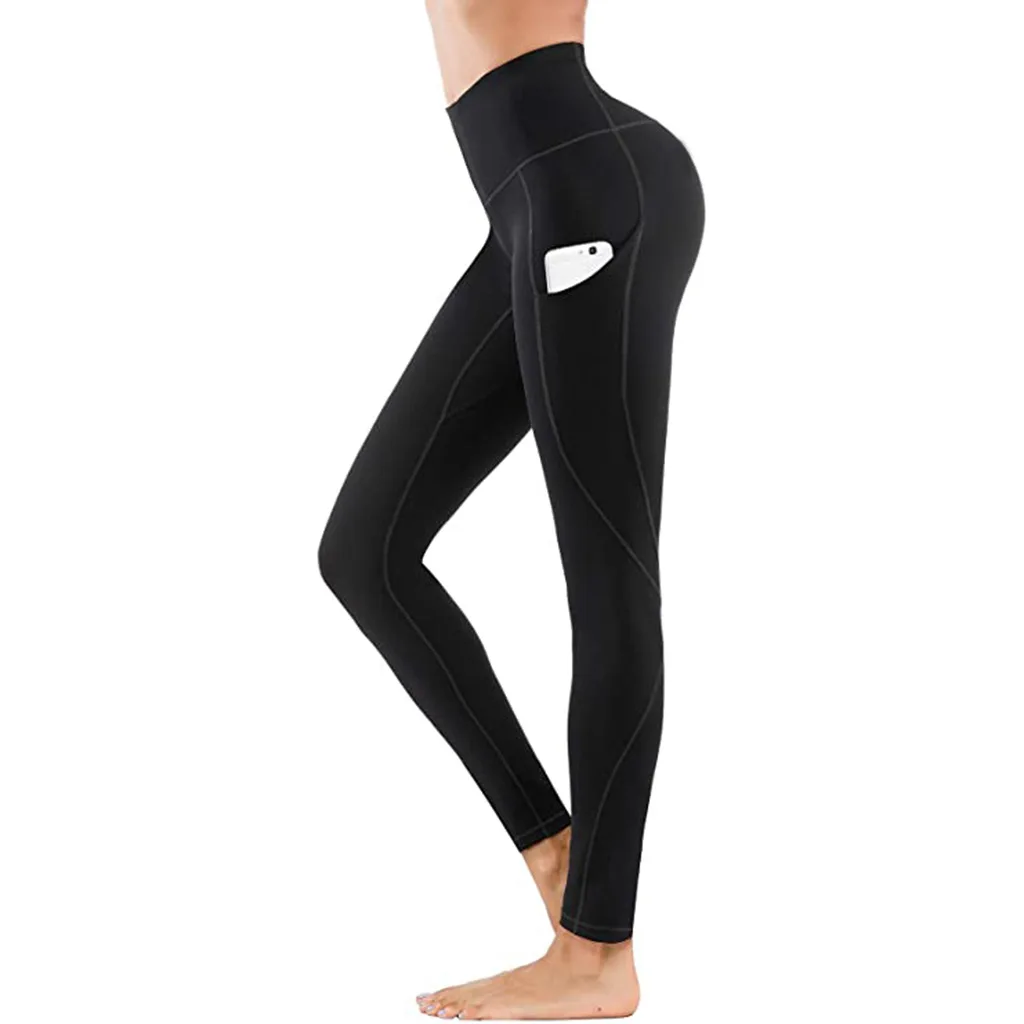 

High Waist Yoga Pants with Pockets Tummy Control Workout Pants for Women 4 Way Stretch Yoga Leggings with Pockets, Pink, gray, black, wine red