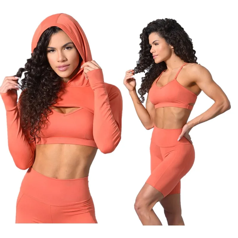 

Women Seamless Yoga Set 3-Piece Sports Suit Female Workout Clothes Support Sports Bra High Waist Gym Shorts Sport wear set