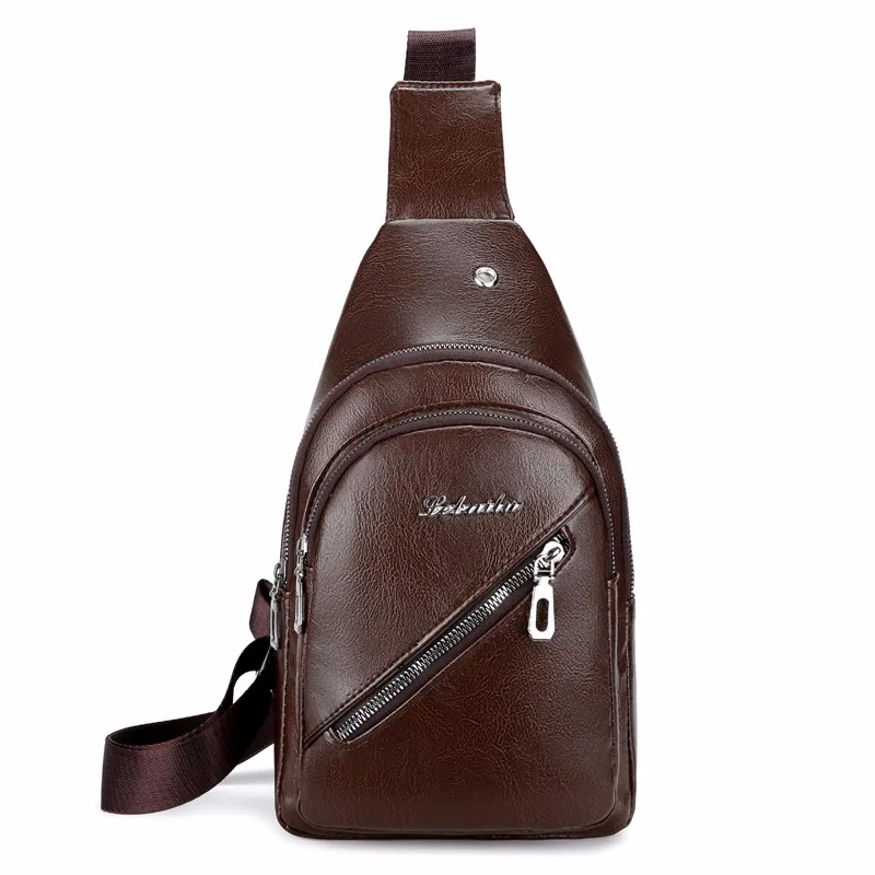 

Causal Fashion Cross body Bag Men PU Leather Chest Bag With headphone jack